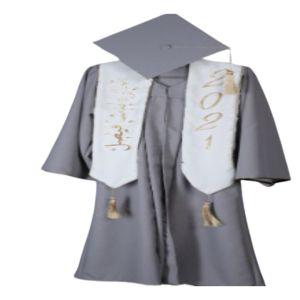 Set Graduation Gown with Embroidery Hood with Ceremony Cap, Grey 