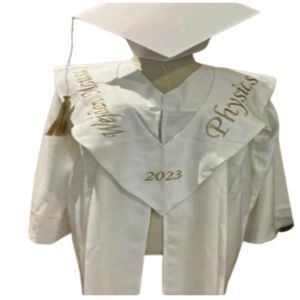Set Graduation Gown with Embroidery Hood with Ceremony Cap, Cream 