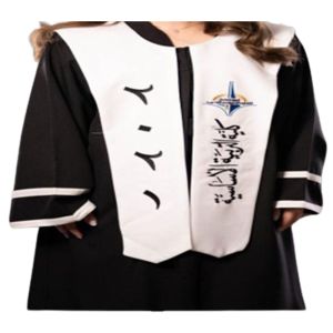 Set Graduation Gown with Embroidery Hood with Ceremony Cap, Black * White