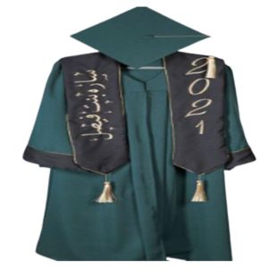  Set Graduation Gown with Black embroidery Hood & Ceremony Cap, Dark Green