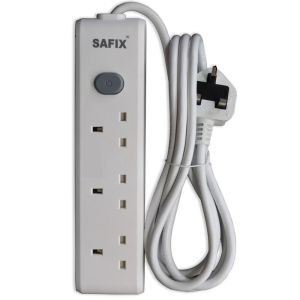 Safix 3 Yards Power Extension Cord, Multi Plug with 3 Power Sockets and On Off Switch, White