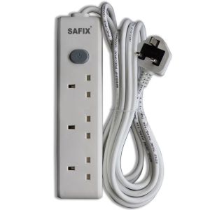 Safix Power Extension Cord, 5 Yards, Multi Plug with 3 Power Sockets and On Off Switch, White