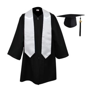 طقم ثوب التخرج مع وشاح و كاب، غير مطبوع، أسود