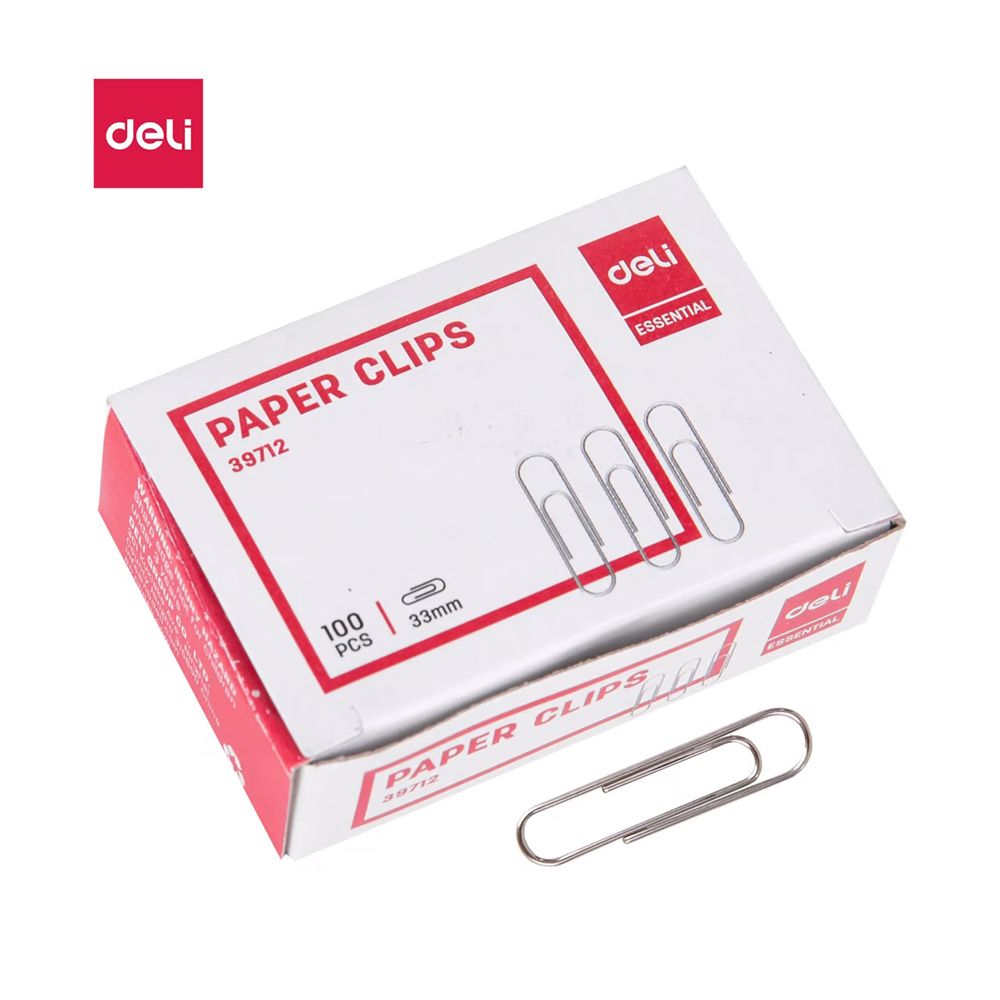 Deli Paper Clip,33mm,100 Pcs/pack, Silver -E39712