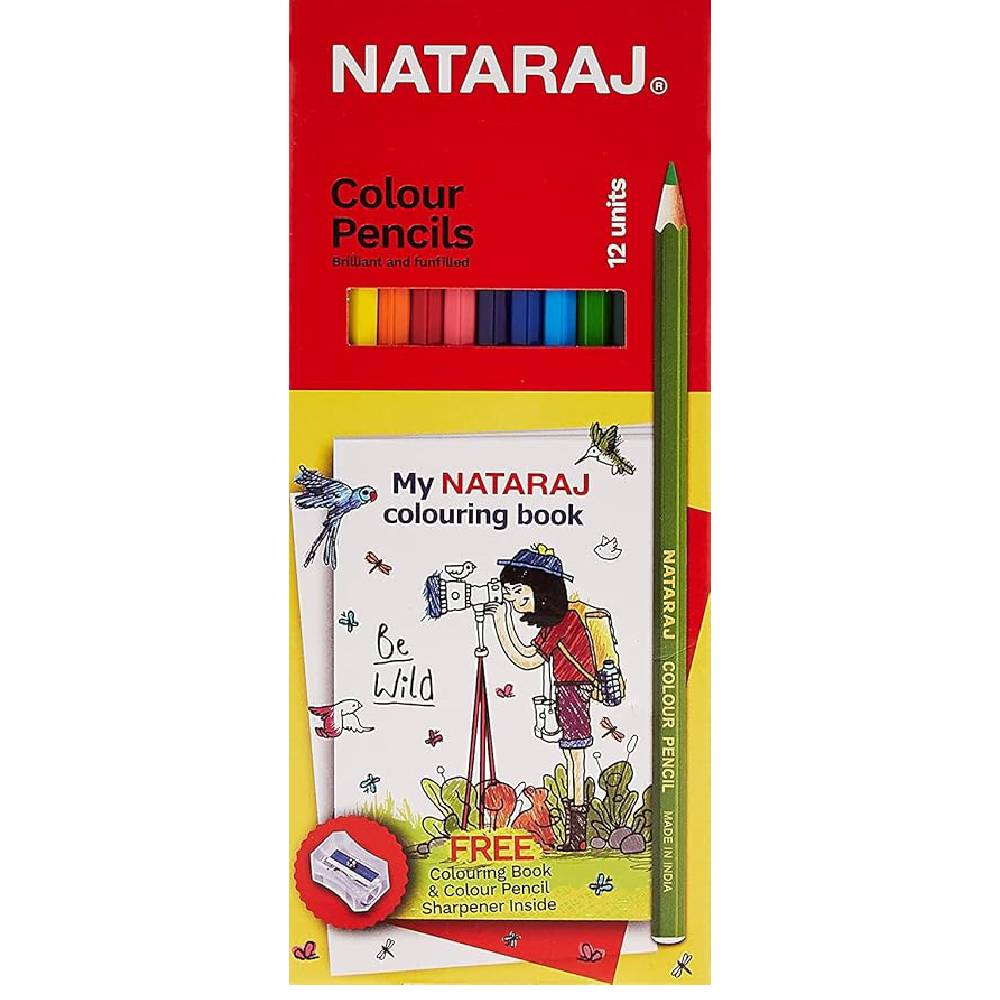 Nataraj Wooden Color 12 Long Pencils + Sharpener