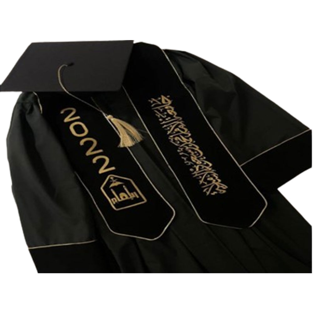 Set Graduation Gown with Embroidery Hood with Ceremony Cap, Black